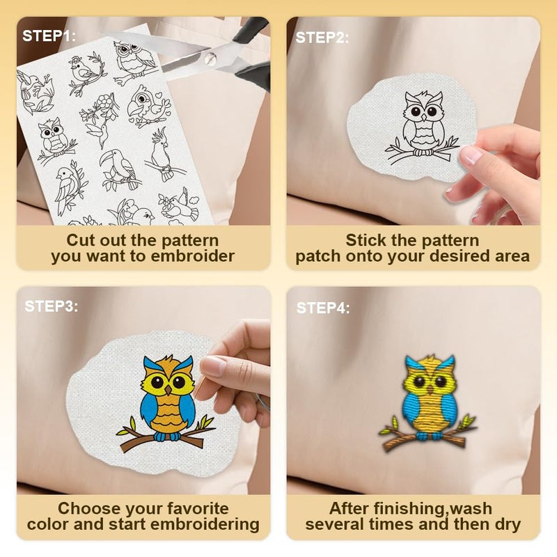 Doodlream 24Pcs Flowers And Birds 4 Sheets Water Soluble Embroidery Pattern Stabilizers  Stick And Stitch Embroidery Stickers  Hand Sewing Diy Flowers And Birds Embroidery Papers - Image 4