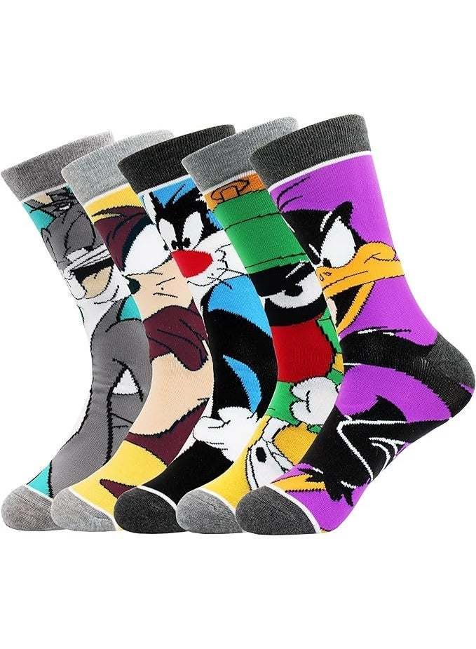 Funny Dress Socks for Men 6 Pairs Crazy Graphic Character Long Crew Socks Size 10-13 - Image 1
