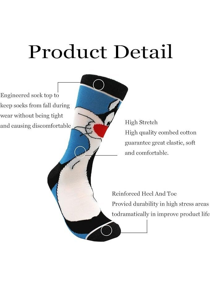 Funny Dress Socks for Men 6 Pairs Crazy Graphic Character Long Crew Socks Size 10-13 - Image 3