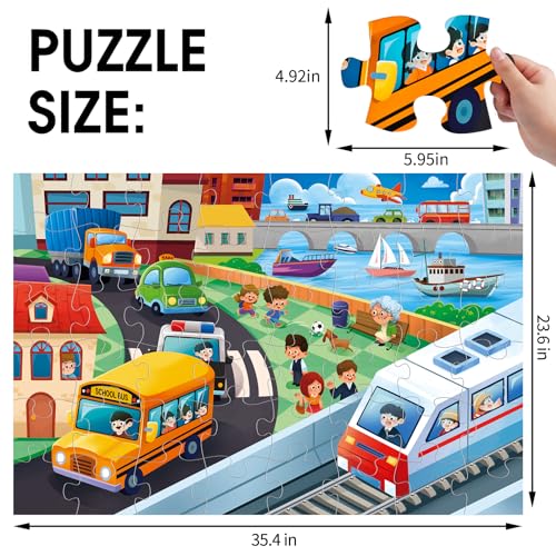 IFLOVE Jumbo Floor Puzzle for KidsCity Transportation Jigsaw Large Puzzles48 Piece City Life Vehicle Puzzle for Toddler Ages 35Children Learning Preschool Educational ToysGift for 48 Years Old - Image 5