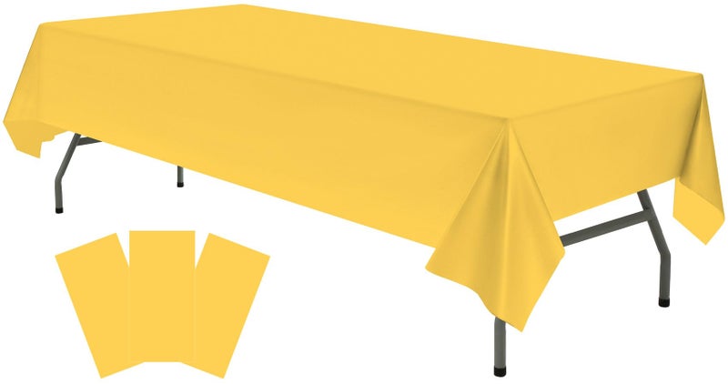 Plastic Yellow Tablecloths 3 Pack Disposable Table Covers 54 in x 108 in Table Cloths Bridal Shower Party Tablecovers for Parties Engagements Weddings Festivals Fits 6 to 8 Foot Rectangle Tables
