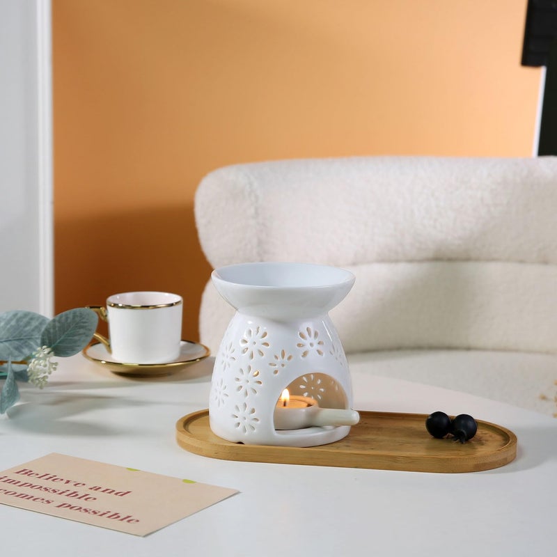 Auxmeware - Ceramic Tea Light Candle Holder, Essential Oil Burner Wax Melt Burner, Incense Aroma Diffuser, Home Decor - Image 3