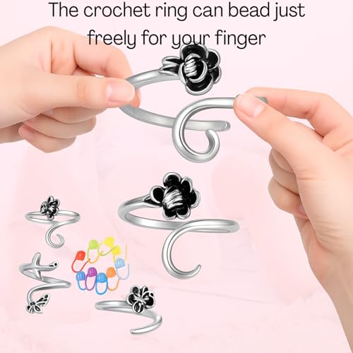 Flavizo 3 Pcs Adjustable Crochet Tension Ring, Durable Alloy Knitting Loop Rings for Yarn Control, Comfortable Crochet Accessories for Smooth Stitching and Easy Crocheting Projects - Image 3