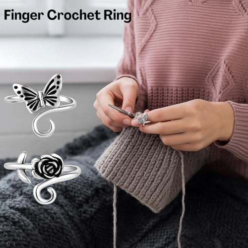 Flavizo 3 Pcs Adjustable Crochet Tension Ring, Durable Alloy Knitting Loop Rings for Yarn Control, Comfortable Crochet Accessories for Smooth Stitching and Easy Crocheting Projects - Image 4