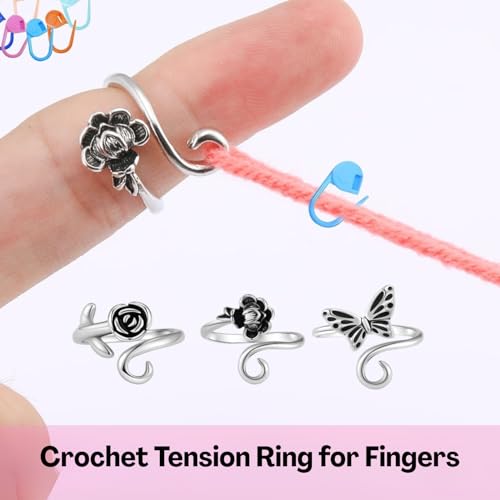 Flavizo 3 Pcs Adjustable Crochet Tension Ring, Durable Alloy Knitting Loop Rings for Yarn Control, Comfortable Crochet Accessories for Smooth Stitching and Easy Crocheting Projects - Image 2