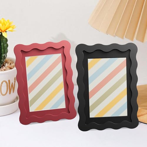THKRLOF 8x10 Picture Frame with Mat for 5x7, Wavy Edge Wooden Real Glass Photo Frame for Tabletop and Wall Hanging, Red, 1 Pack - Image 3