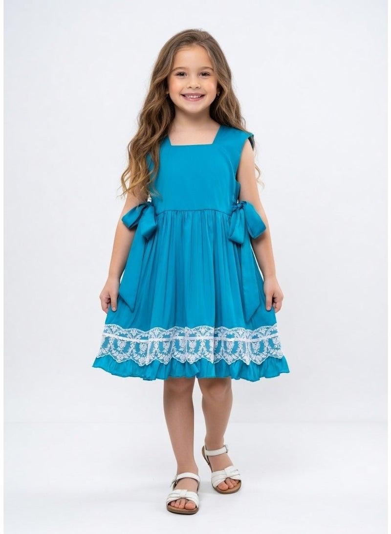 Queen BELLY  COTTON BLUE Girls Party Dress, everyday Dress Party Wear Wedding Evening Formal Pageant Dance Gown for Birthday Kid Girls Elegant - Image 1