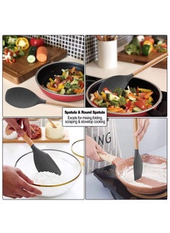 VIO 12PCS Silicone Cooking Utensil Kit with Skimmer Ladle Tongs Wooden Handles Heat Resistant Spatulas Non-Stick Gadgets for Kitchen Frying Pan Whisk Pasta Server Home Durable Set  - Image 4