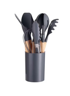 VIO 12PCS Silicone Cooking Utensil Kit with Skimmer Ladle Tongs Wooden Handles Heat Resistant Spatulas Non-Stick Gadgets for Kitchen Frying Pan Whisk Pasta Server Home Durable Set  - Image 5
