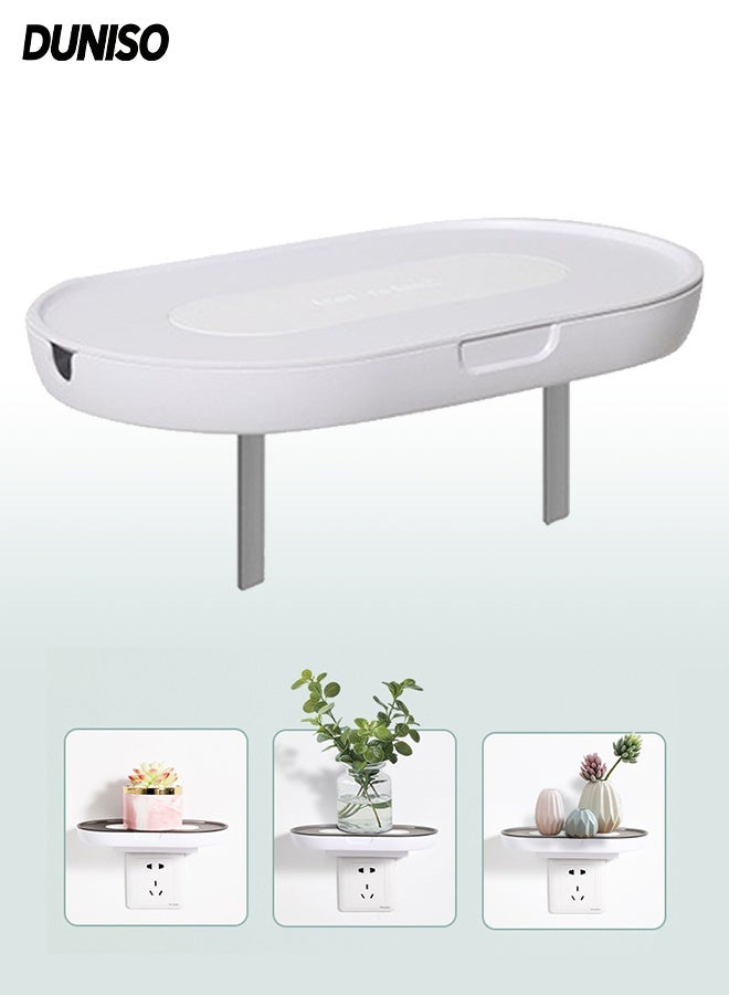 DUNISO Wall Outlet Shelf,Socket Storage Rack,Wall Mounted Set-top Box Organizer,Space Saving,Strong Load-Bearing Capacity, No Need to Drill Holes and Paste,for Bathroom, Router & Devices with Cord Management  ﻿ - Image 1