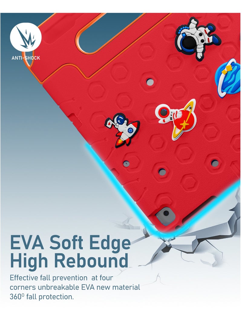 Moxedo Moxedo Rugged Protective EVA Silicone Kids Case Cover, Shockproof DIY 3D Cartoon Pattern with Pencil Holder, Stand and Handle Grip Compatible for Apple iPad 9.7 inch (Red)  - Image 3