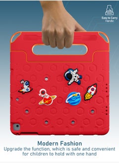 Moxedo Moxedo Rugged Protective EVA Silicone Kids Case Cover, Shockproof DIY 3D Cartoon Pattern with Pencil Holder, Stand and Handle Grip Compatible for Apple iPad 9.7 inch (Red)  - Image 4