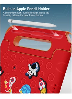 Moxedo Moxedo Rugged Protective EVA Silicone Kids Case Cover, Shockproof DIY 3D Cartoon Pattern with Pencil Holder, Stand and Handle Grip Compatible for Apple iPad 9.7 inch (Red)  - Image 2