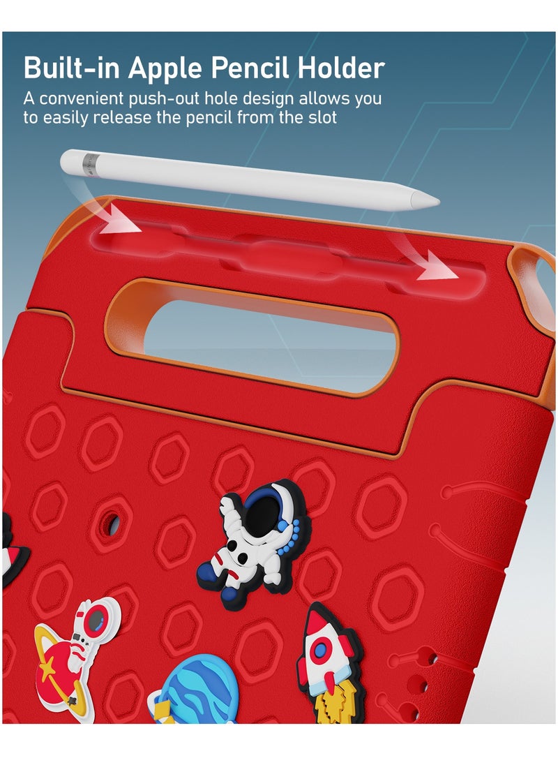 Moxedo Moxedo Rugged Protective EVA Silicone Kids Case Cover, Shockproof DIY 3D Cartoon Pattern with Pencil Holder, Stand and Handle Grip Compatible for Apple iPad 9.7 inch (Red)  - Image 2
