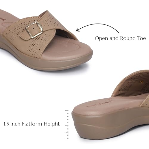TRASE Stylish Wedges Heels Sandals for Women | Comfortable & Lightweight Slip-On Footwear for Girls | Ladies Fashion Sandal for Party, Office & Casual Use (Beige, 6 UK) - Image 4