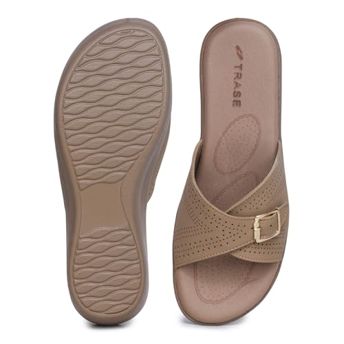 TRASE Stylish Wedges Heels Sandals for Women | Comfortable & Lightweight Slip-On Footwear for Girls | Ladies Fashion Sandal for Party, Office & Casual Use (Beige, 6 UK) - Image 5
