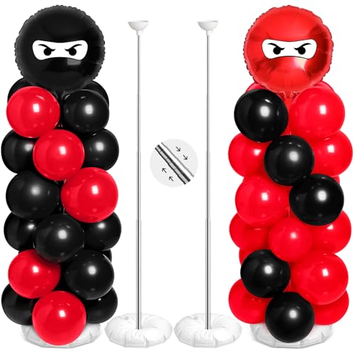 Arrowbash 2 Sets Ninja Party Decorations Ninja Adjustable Balloon Column Stand Kit Metal Telescopic Pillar Balloon Stand for Birthday Warrior Themed Party SuppliesBlack Red - Image 1