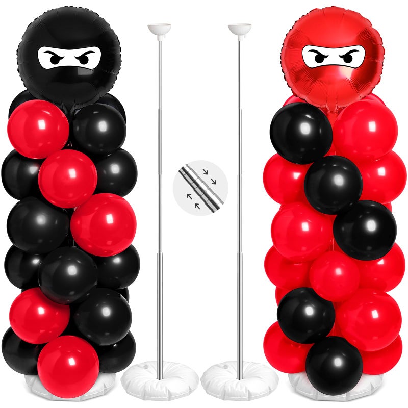 Arrowbash 2 Sets Ninja Party Decorations Ninja Adjustable Balloon Column Stand Kit Metal Telescopic Pillar Balloon Stand for Birthday Warrior Themed Party SuppliesBlack Red - Image 3
