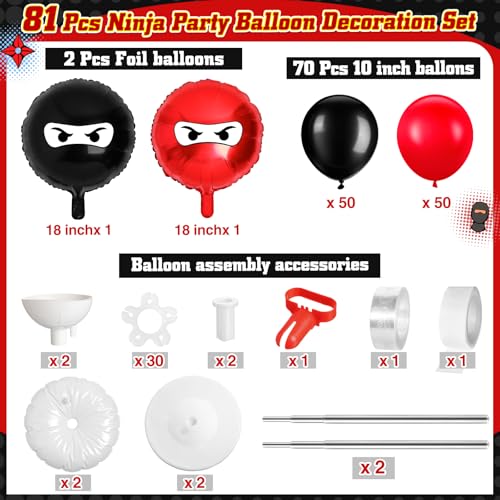 Arrowbash 2 Sets Ninja Party Decorations Ninja Adjustable Balloon Column Stand Kit Metal Telescopic Pillar Balloon Stand for Birthday Warrior Themed Party SuppliesBlack Red - Image 5