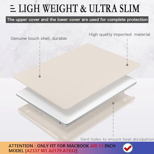 CISSOOK Beige Case for MacBook Air 13 Inch 2021 2020 2019 2018 Release Model A2337 A2179 A1932, Plastic Hard Shell Case with Keyboard Cover for MacBook Air 13.3 inch M1, Beige Stone - Image 4