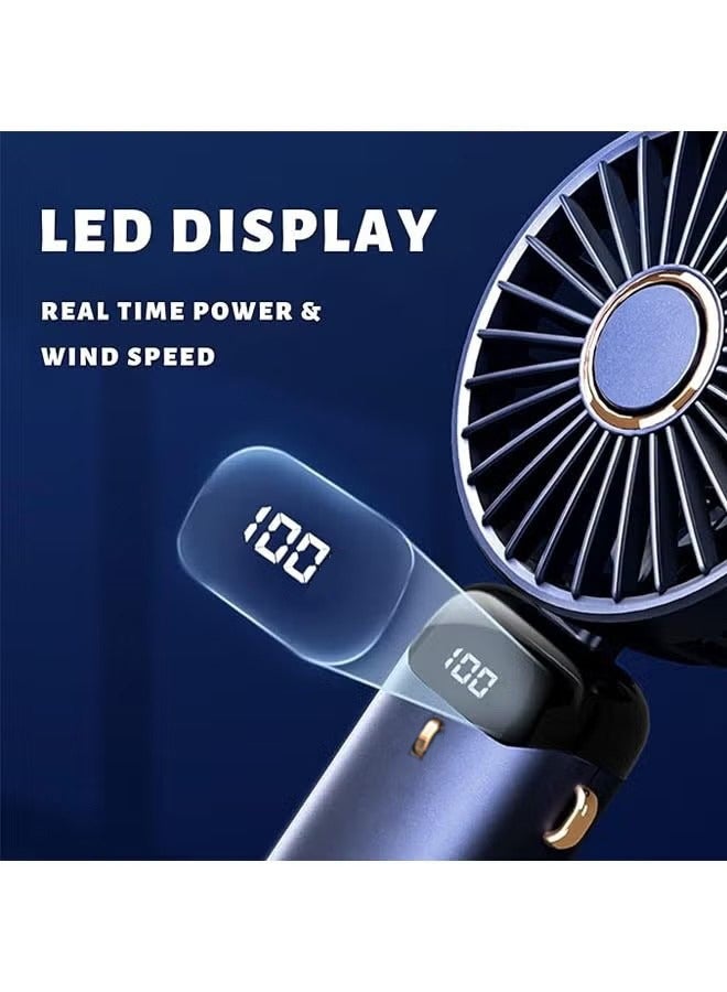 جي أس مروحة صغيرة محمولة باليد، 5 سرعات مروحة شخصية محمولة مع شاشة مؤشر 90 درجة قابلة للضبط مروحة تبريد قابلة للإزالة قاعدة، مروحة هادئة للنقل الخارجي لوزارة الداخلية، عمل لمدة 16-24 ساعة (أزرق) - Image 4