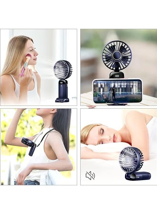 جي أس مروحة صغيرة محمولة باليد، 5 سرعات مروحة شخصية محمولة مع شاشة مؤشر 90 درجة قابلة للضبط مروحة تبريد قابلة للإزالة قاعدة، مروحة هادئة للنقل الخارجي لوزارة الداخلية، عمل لمدة 16-24 ساعة (أزرق) - Image 3