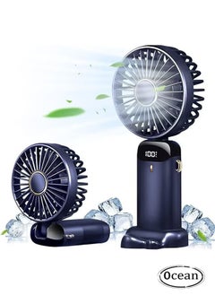 Ocean Mini Handheld Fan, 5 Speeds Portable Personal Fans with LED Screen 90° Adjustable Cooling Fan Removable Base, Quiet USB Fan for Home Office Outdoor Travel, 16-24 Hours Working (Blue)  - Image 1