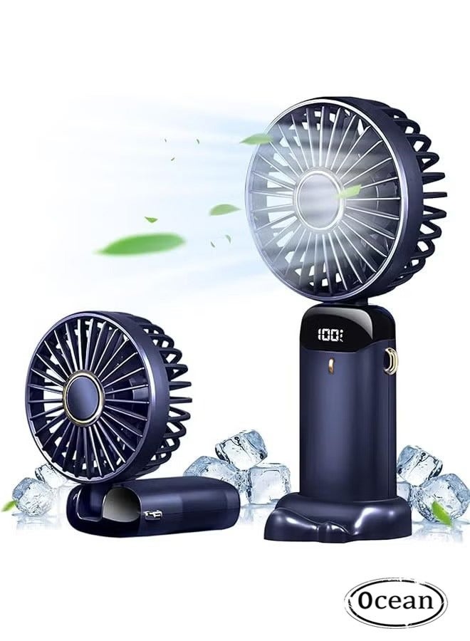 جي أس مروحة صغيرة محمولة باليد، 5 سرعات مروحة شخصية محمولة مع شاشة مؤشر 90 درجة قابلة للضبط مروحة تبريد قابلة للإزالة قاعدة، مروحة هادئة للنقل الخارجي لوزارة الداخلية، عمل لمدة 16-24 ساعة (أزرق) - Image 1