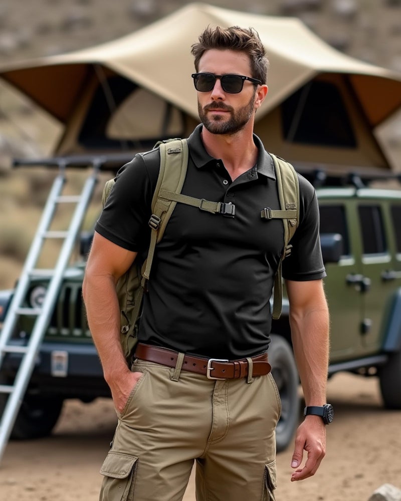 NY Threads Men's Polo Shirt Short Sleeves UPF 50+ Quick Dry Performance Tactical Pique Jersey Golf Shirt, XX-Large, Black - Image 3