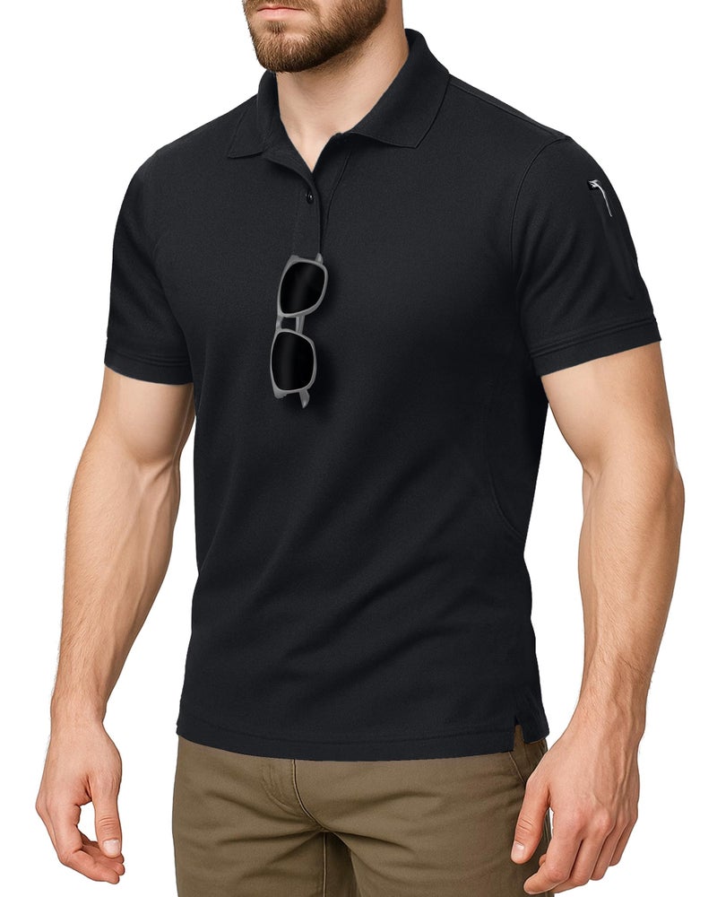NY Threads Men's Polo Shirt Short Sleeves UPF 50+ Quick Dry Performance Tactical Pique Jersey Golf Shirt, XX-Large, Black - Image 1