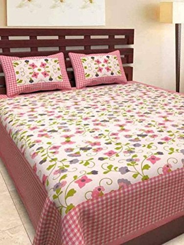 BedZone 144TC Cotton Rajasthani Jaipuri Geometric Printed Double Bedsheet with 2 Pillow Covers Multicolour 220 cm X 240 cm 90 X 100