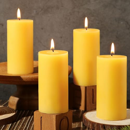 MAKALONE Natural Beeswax Pillar Candles,140 Hours Long Burning Pure Beeswax Candles Bulk,Unscented Bees Wax Candle for Home,Prayer,Dripless Smokeless Organic 100% Pillar Candles 2x4in-4pack - Image 1