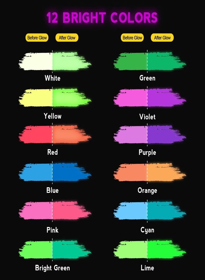 ABEIER Glow In The Dark Paint, 12 Colors(30Ml1/Oz) Black Light Acrylic Ink, Handmade Neon Paint, Long Lasting Bright Fluorescent Ink, Ideal for DIY Projects, Halloween Decorations - Image 2