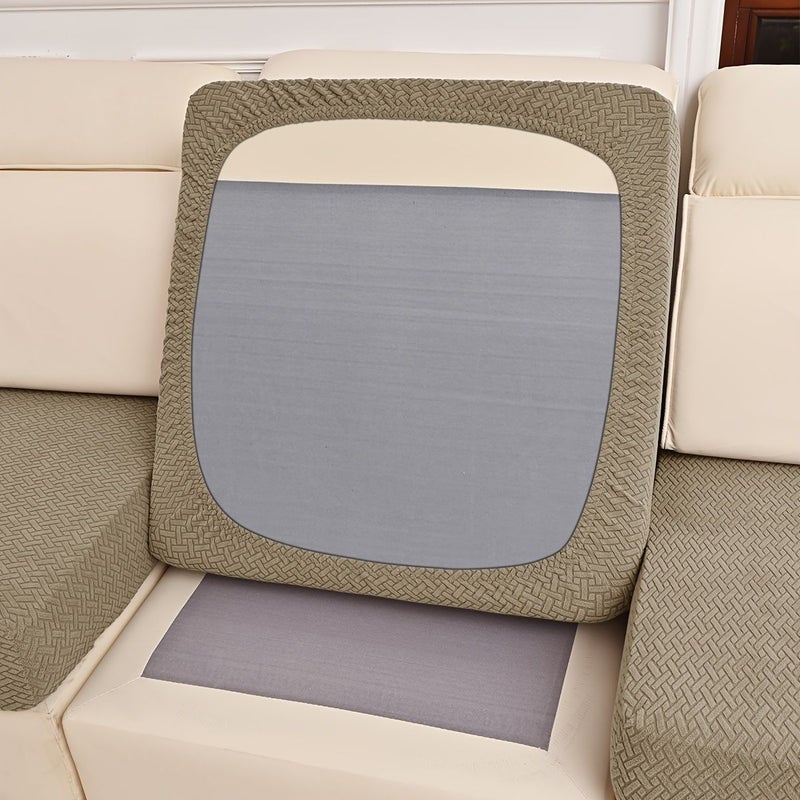 Khaki Elastic Jacquard Striped Check Sofa Cushion Cover Washable Pet Proof - Image 4