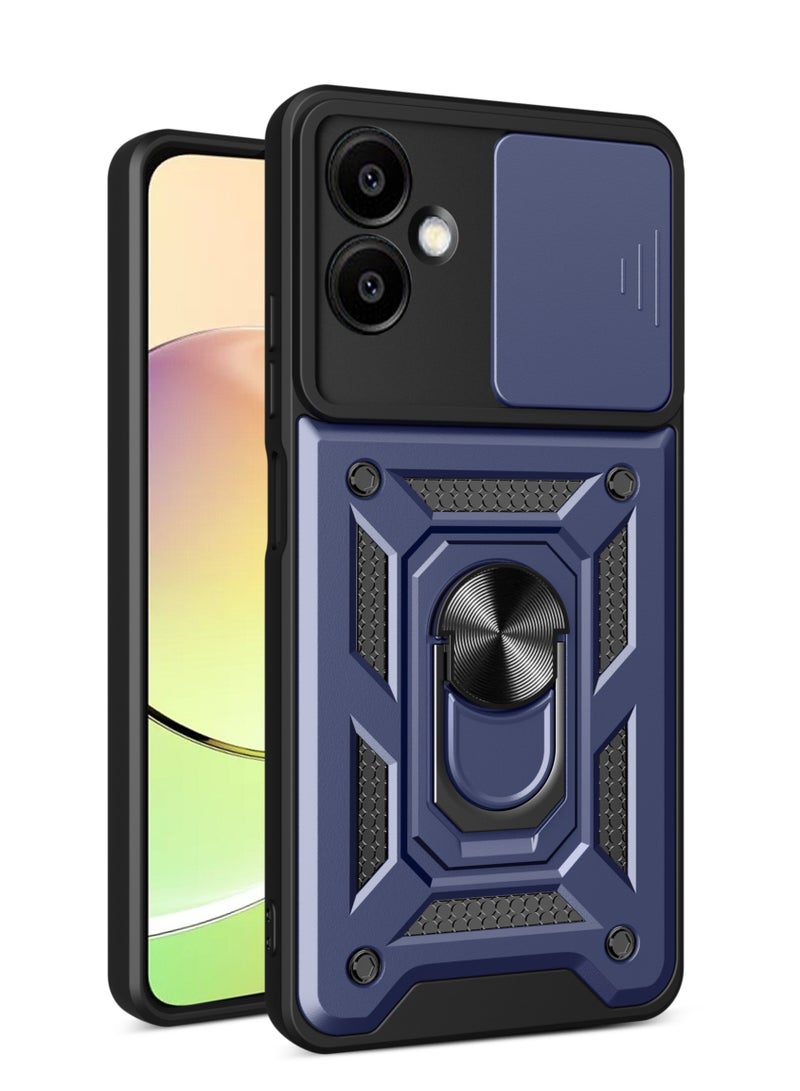 Shunjia Sliding Window Case, Shockproof Rugged Armor with Sliding Camera Cover & 360° Ring Kickstand, Compatible with Samsung Galaxy A06 (Blue)
