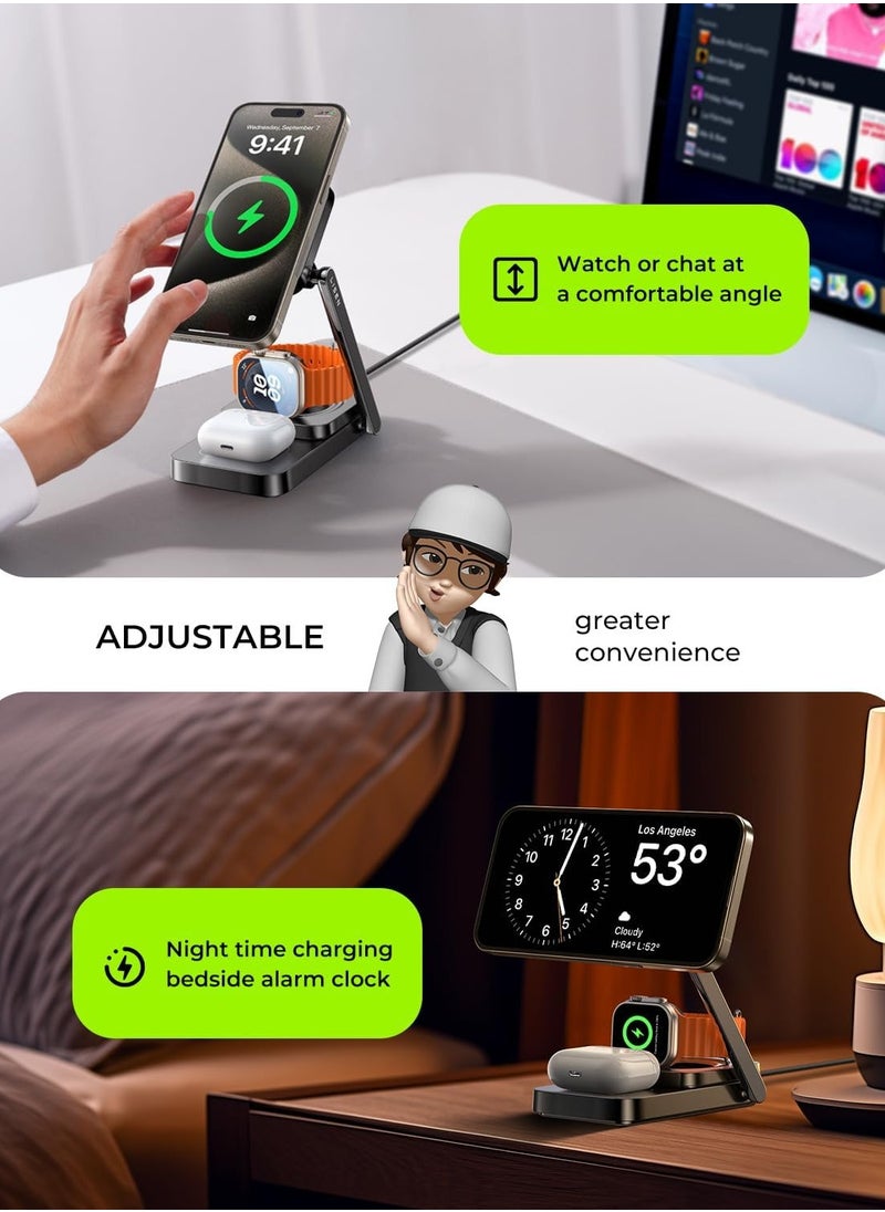 General - Foldable Charger 3 in 1 for Apple Magsafe Charger Stand, Wireless Charger iPhone and Watch Charging Station for Multiple Devices for Apple with iPhone 15 Pro Max Airpods Apple Watch - Image 1