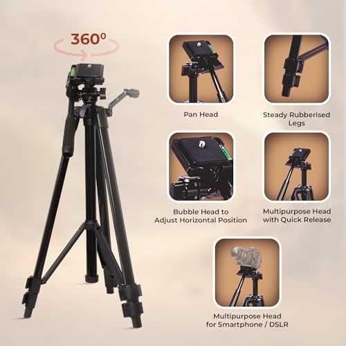 Digitek (DTR-425 LW) Portable Tripod Stand with Smartphone Holder, 4.26ft Height, Pan & Multipurpose Quick Release Head, Rubberised Legs, 3kg Load Capacity, Ideal for DSLR Camera & Mobile Photography - Image 5