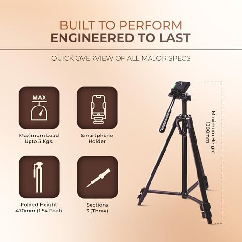 Digitek (DTR-425 LW) Portable Tripod Stand with Smartphone Holder, 4.26ft Height, Pan & Multipurpose Quick Release Head, Rubberised Legs, 3kg Load Capacity, Ideal for DSLR Camera & Mobile Photography - Image 4