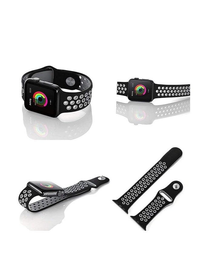 ten.tech - Silicone Sport Band for Apple Watch Ultra/Ultra 2 49mm 45mm 44mm 42mm, Waterproof Breathable Soft Silicone Sport Band for iWatch Ultra SE 8/7/6/5/4/3/ 2/1, from Tin Tech Black & white - Image 1