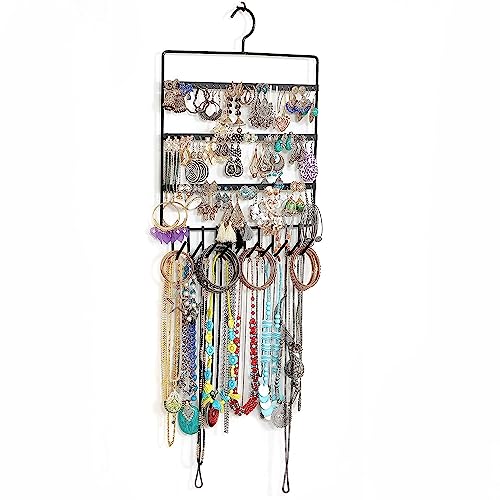 Cri8Hub Wall Hanging Metal Jewelry Hanger,Earring Organizer Multipurpose with 10 Hanging Hooks & 72 Holes for Earrings Suitable for Organizing Studs Necklace, Earring, Bracelets Holder - Image 2