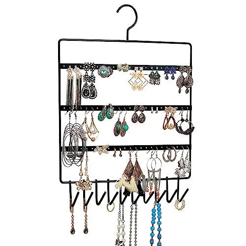 Cri8Hub Wall Hanging Metal Jewelry Hanger,Earring Organizer Multipurpose with 10 Hanging Hooks & 72 Holes for Earrings Suitable for Organizing Studs Necklace, Earring, Bracelets Holder - Image 1