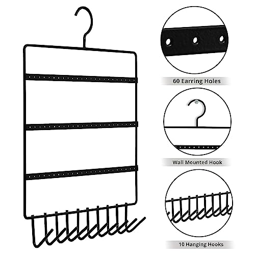 Cri8Hub Wall Hanging Metal Jewelry Hanger,Earring Organizer Multipurpose with 10 Hanging Hooks & 72 Holes for Earrings Suitable for Organizing Studs Necklace, Earring, Bracelets Holder - Image 4