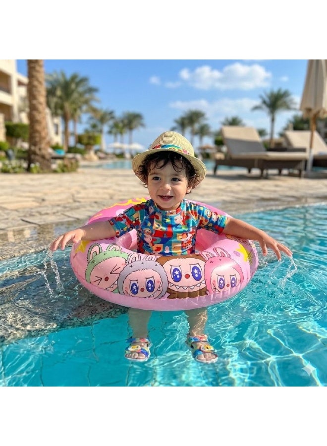 Pink Inflatable Swimming Ring for Kids, 70 cm with Cartoon Design - Image 2