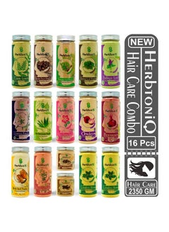 Herbtoniq 100% Natural Curry Reetha Bhringraj Brahmi Indigo Jatamansi Aloevera Hibiscus Onion Beetroot Methi Manjistha Amla Shikakai Colorless Neutral Henna Powder For Hair Care (Set Of 16 2350G)  - Image 1