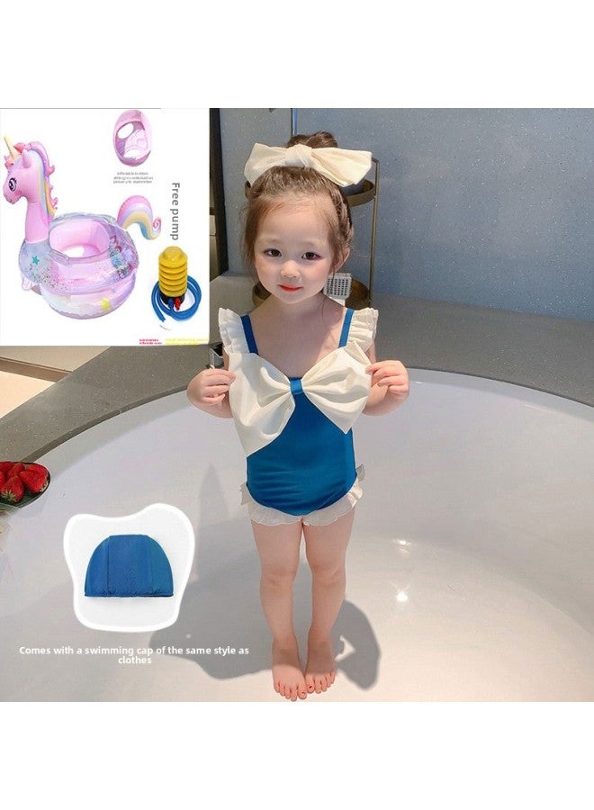 Loquat Children's Swimwear Female Princess Girl One-piece Baby Baby Girl Cute Swimming Set Wholesale-Color:83012 Blue Girls + Bottom Swimming Ring- - Image 1