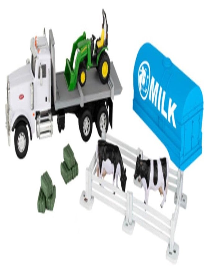 John Deere 1/32 Scale Switch n Load Peterbilt Semi Hauling Milk Tank or Flabed Trailer with Tractor 18 pc Set LP83013 47496 - Image 2