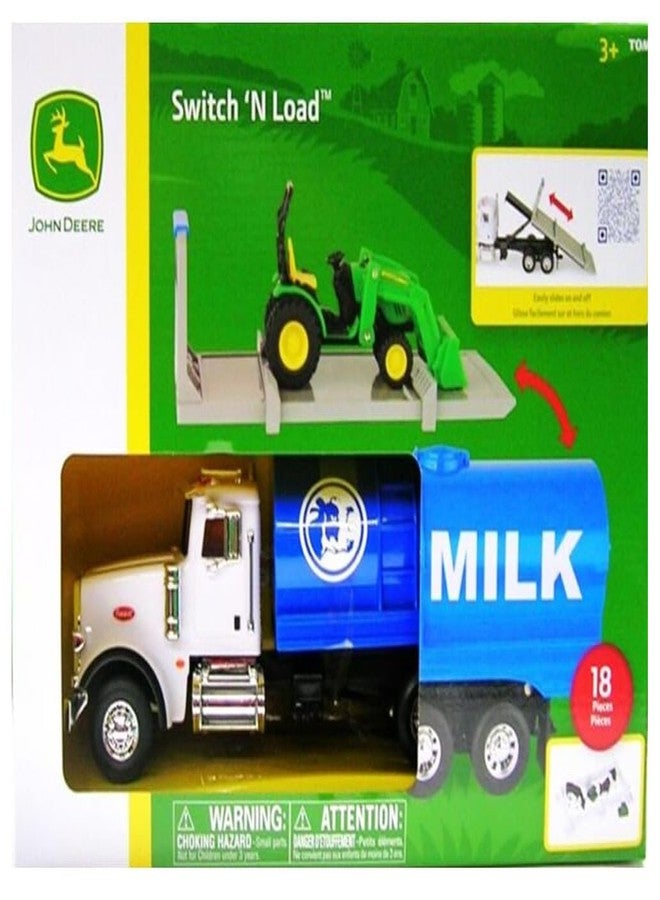 John Deere 1/32 Scale Switch n Load Peterbilt Semi Hauling Milk Tank or Flabed Trailer with Tractor 18 pc Set LP83013 47496 - Image 3