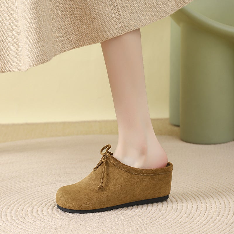 5Cm Inner Height Platform Shoes Burken Shoes Women'S Summer Outwear Retro Ugly Cute Leather Slip-On Half Slippers - Image 4