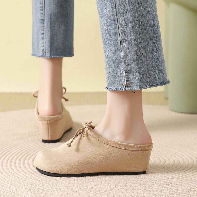5Cm Inner Height Platform Shoes Burken Shoes Women'S Summer Outwear Retro Ugly Cute Leather Slip-On Half Slippers - Image 3