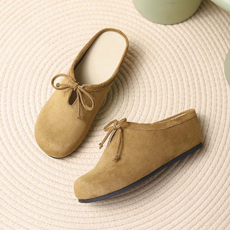 5Cm Inner Height Platform Shoes Burken Shoes Women'S Summer Outwear Retro Ugly Cute Leather Slip-On Half Slippers - Image 5